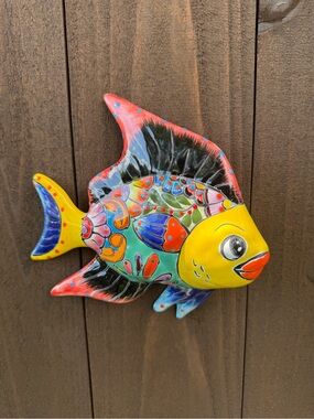Hand-Painted Yellow Multi-Color Talavera Fish Wall Decor